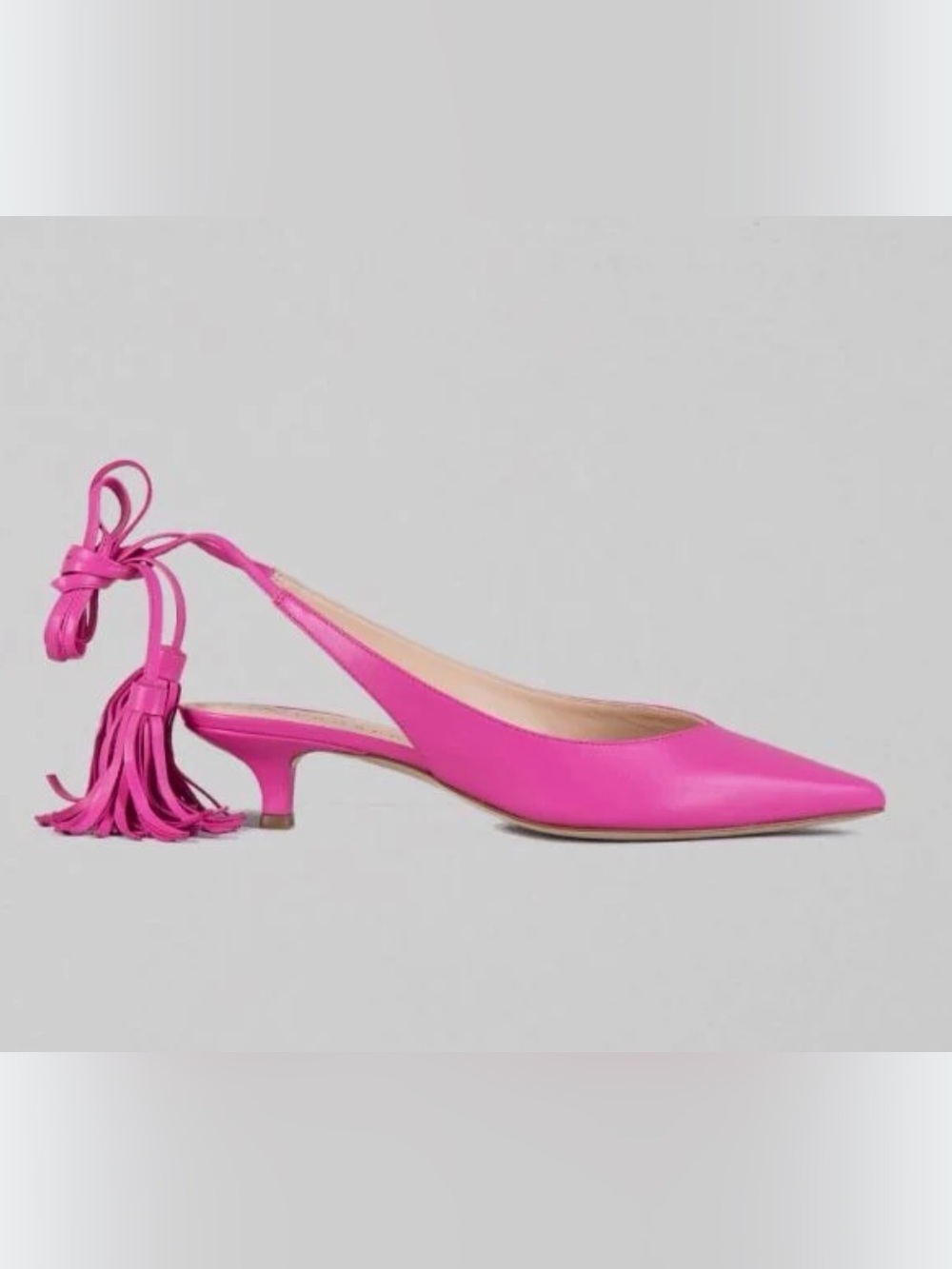 Proserpine Pink Leather Tassel Lace-Up Kitten Heel Slingback Shoes Sz 38 / US 7.